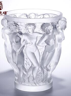 法式水晶琉璃浮雕艺术品出口莱俪高级感客厅高档美女花瓶装饰摆件