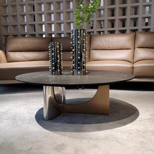 鼎立诚进口岩板圆形意式轻奢极简现代客厅德利丰岩板茶几