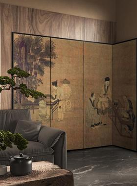 L7撵茶图》宋氏美学中式古典屏风隔断玄关茶室背景墙客厅办公室折