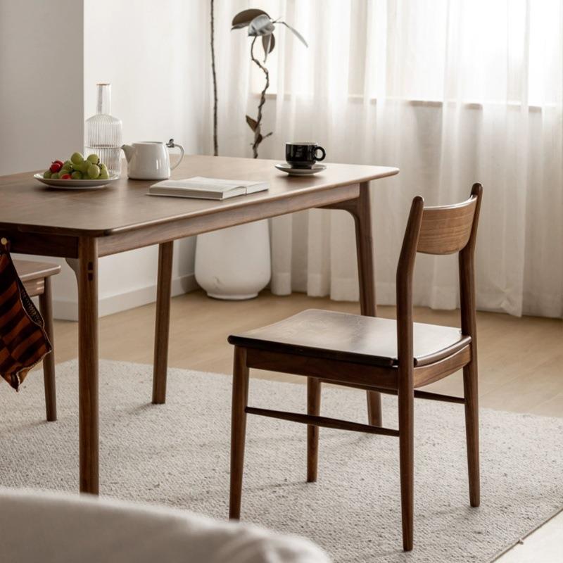 全实木餐椅椅黑ONW胡桃复古木靠背椅家用餐厅无现代简约扶手休闲