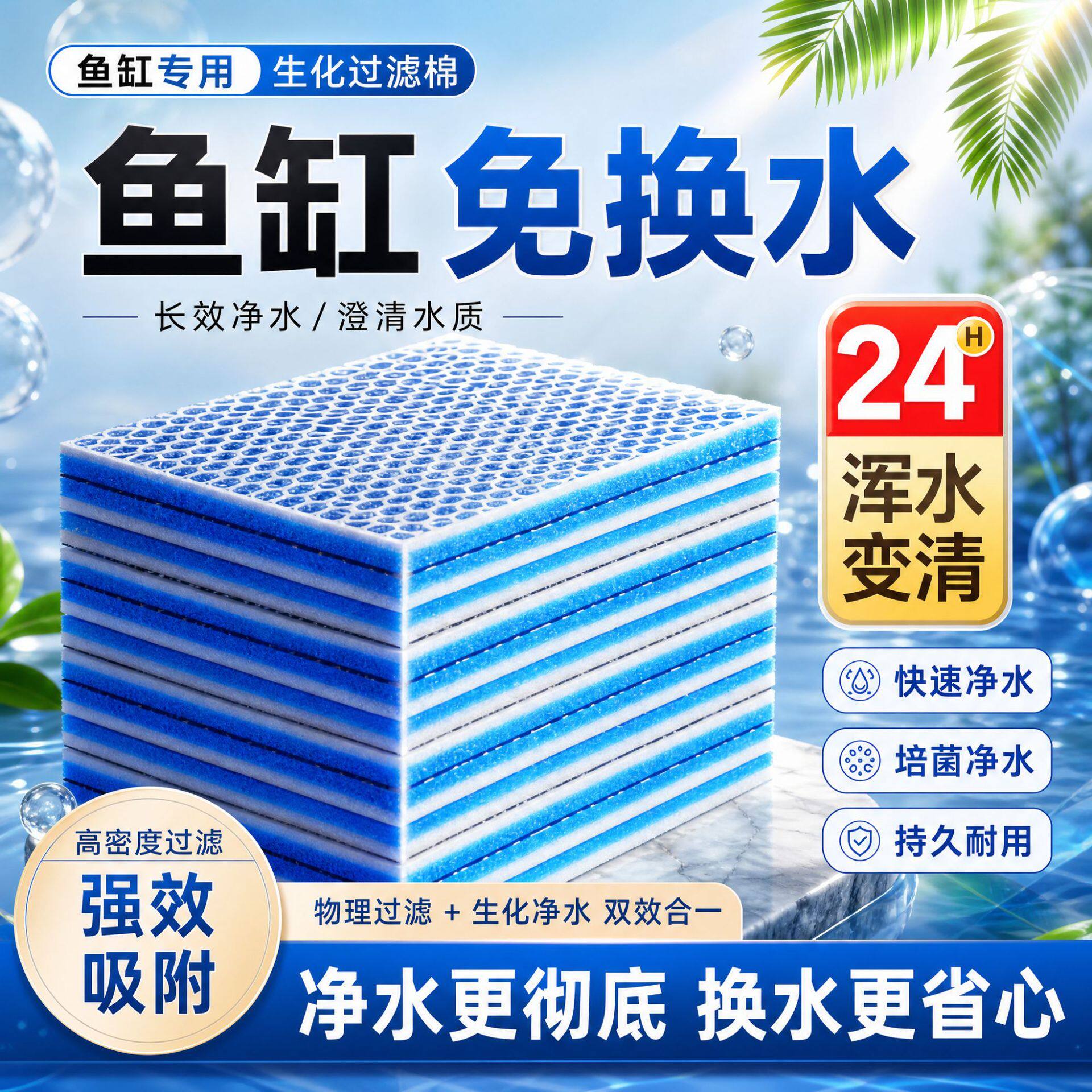 鱼缸过滤棉专用过滤器高透水加厚生化棉水族箱过滤材料魔毯洗不烂