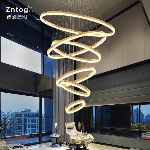 客厅吊灯现代简约大气覆式楼大吊灯楼梯圆环轻奢网红饭厅北欧灯具