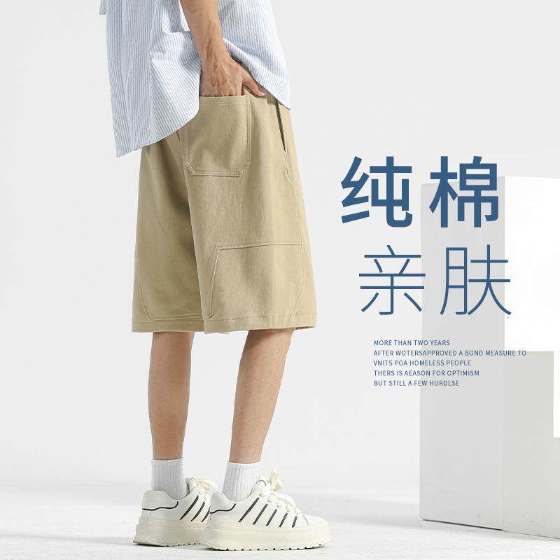 纯棉短裤男夏外穿薄款宽松直筒男裤工装沙滩裤运动中裤休闲五分裤
