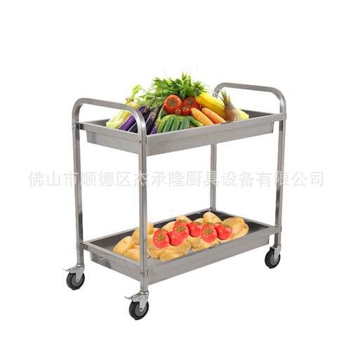 厂家杰承隆0.8方管加厚商用不锈钢大号二层收碗车餐厅商用送餐车