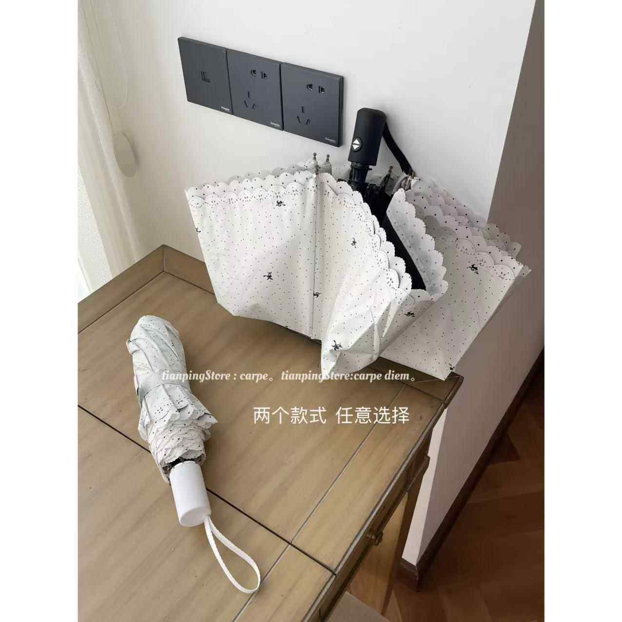 清冷感~蕾丝波浪边晴雨伞*禁欲系波点黑胶防雨遮阳晴雨两用伞new