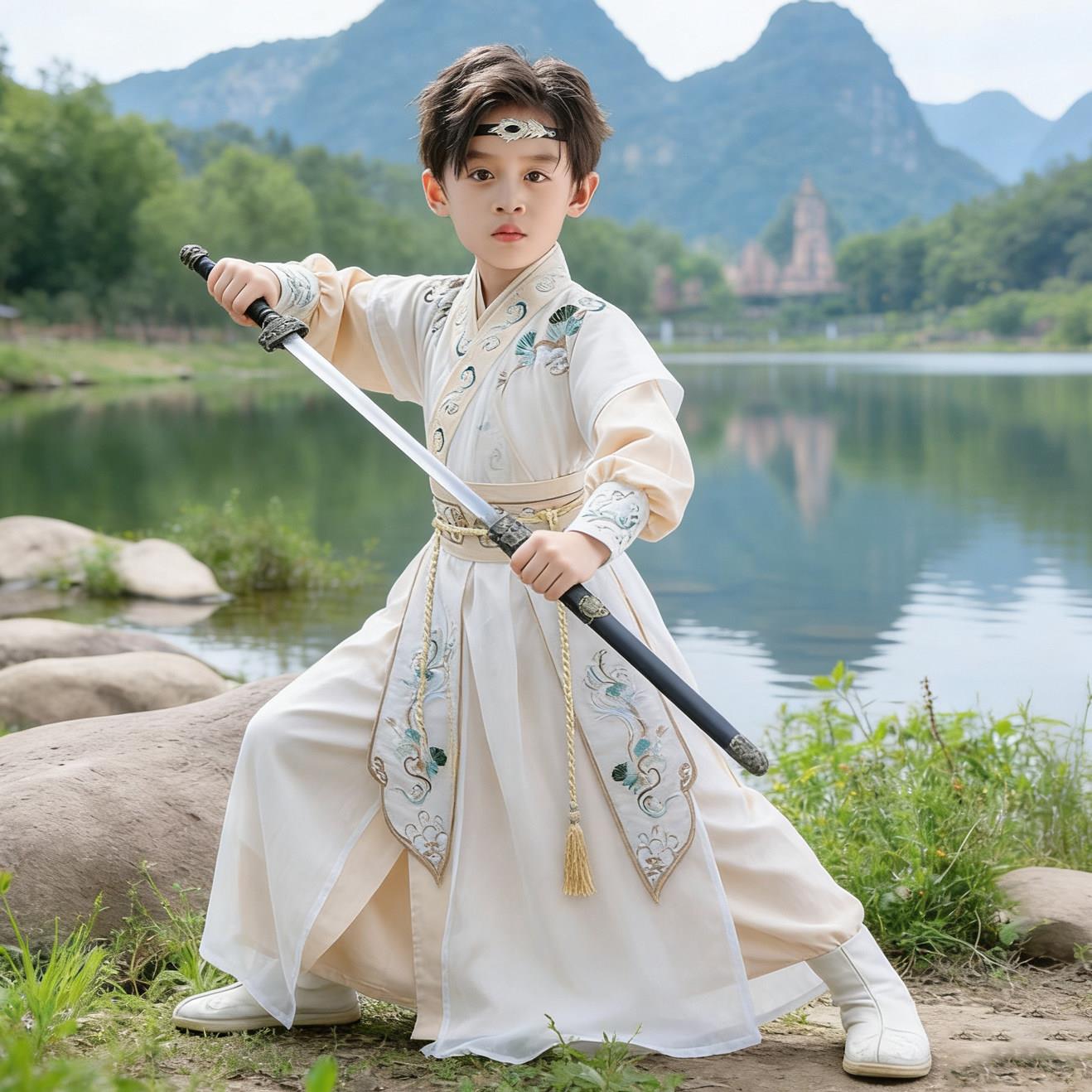 男童汉服春夏新款中国风儿童古装明制帅气武侠客飞鱼男孩唐装演出