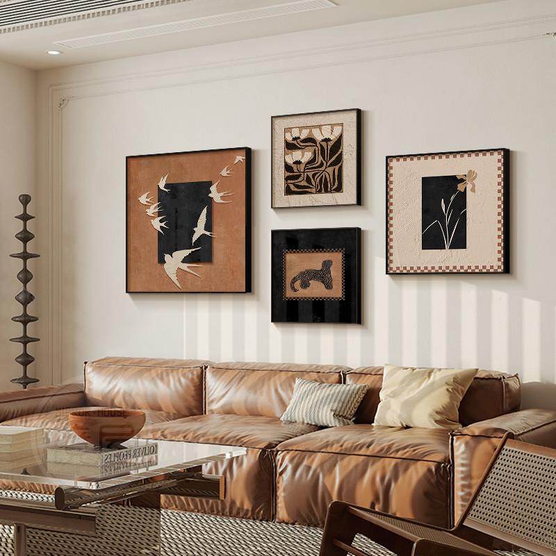 法式客厅沙发背景墙装饰画中古风挂画美式抽象画小众复古组合壁画,家居饰品,现代装饰画,淘宝优惠券,粉丝福利购,淘宝优惠卷