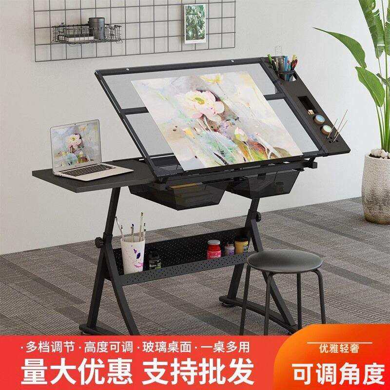 网红玻璃可升降可调角度绘画桌书桌油画绘图美术画画设计建筑师工