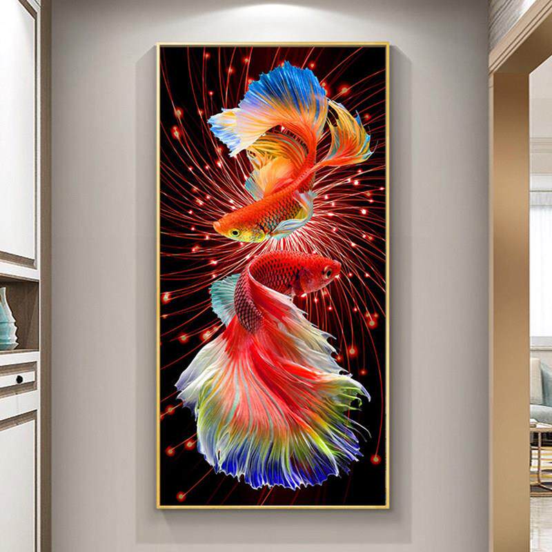 引进财富和宝藏锦鲤鱼钻石画钻石十字绣鱼绣新客厅入口新的中国风