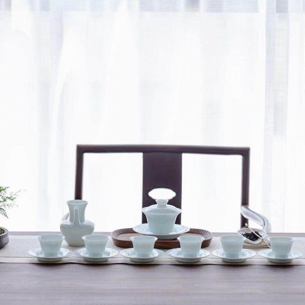 唐宋茶事影青瓷功夫茶具套装家用陶瓷薄胎甜白瓷盖碗茶杯茶壶