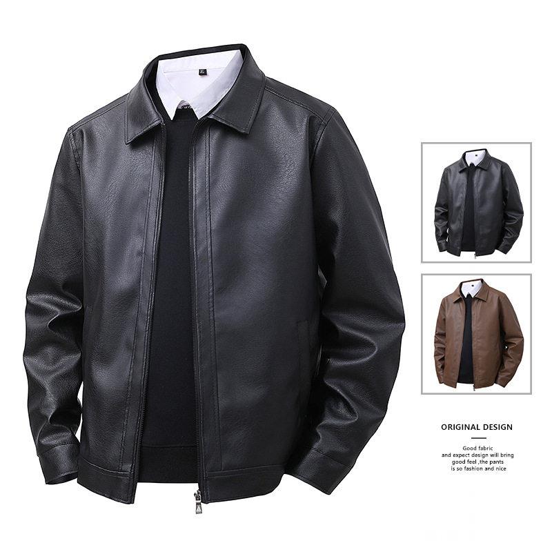 Jacket Casual Leather Mens Slim Fit Lapel Mens Windproof图片