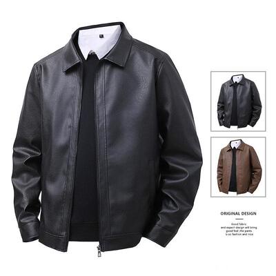 Jacket Casual Leather Mens Slim Fit Lapel Mens Windproof