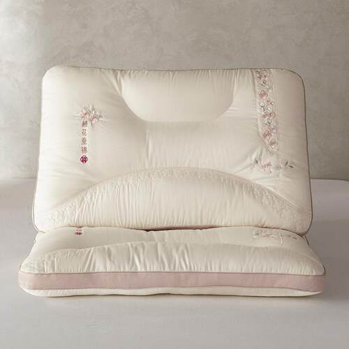 2025新款锦绣桃花枕-全棉纯棉粉色桃花刺绣枕头枕芯酒店枕送人