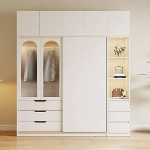 实木衣柜推拉门用卧室木质生态板推拉木衣橱现代简约储物收纳儿童