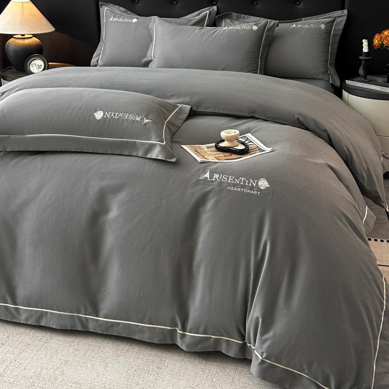 A类全棉长绒棉磨毛四件套刺绣加厚纯棉床单床笠款家用床上四件套