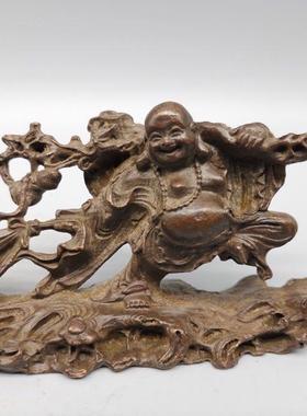 古玩杂铜器笑面弥勒布袋项佛金属工420铜艺品小摆件艺复古工品