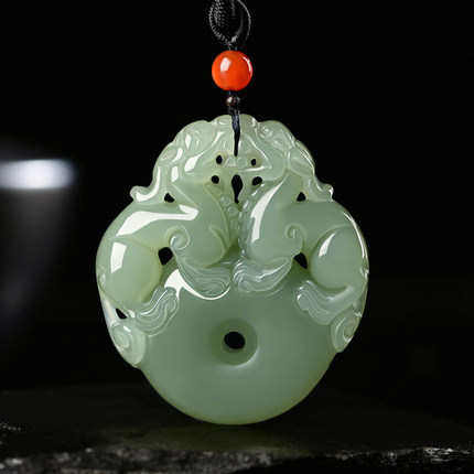 玉器厂家直销和田玉双貔貅平安扣吊坠男女款湖水青和田玉貔貅玉坠