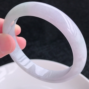 翡翠玉手镯时尚正品拍卖然A货紫罗兰飘绿宽边59圈口手镯57.35g