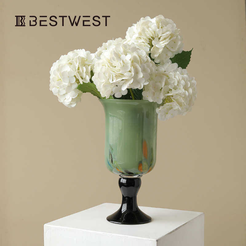 新品法式玻璃花瓶轻奢高级感中古摆件客厅插花大口径小众花器高脚,家居饰品,花瓶,淘宝优惠券,粉丝福利购,淘宝优惠卷