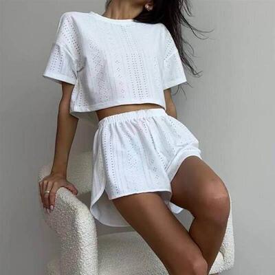 欧美时尚T恤上衣短裤休闲套装女 Tee Top Shorts Set Suit Women