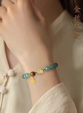 【普陀山】天然老绿檀手串女款翡翠金丝檀香木质运转珠手链沉水级
