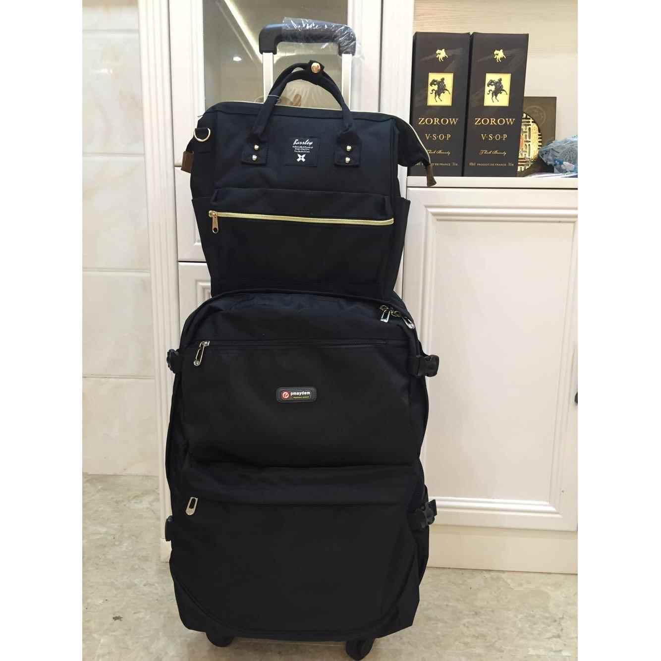 高档新双肩品牛津布拉杆背包万向轮大容行量行包女防水李商务登旅