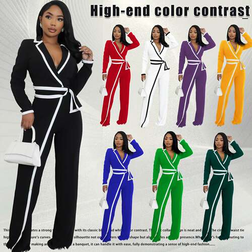 2026 Spring Women'S Contrast Paneled Notched Collar Padded