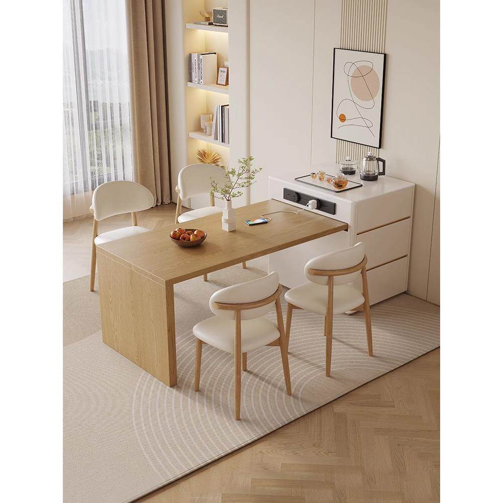 正品岩岛台餐桌一体桌多功能小户型可伸缩家用实木饭餐桌原木风吃