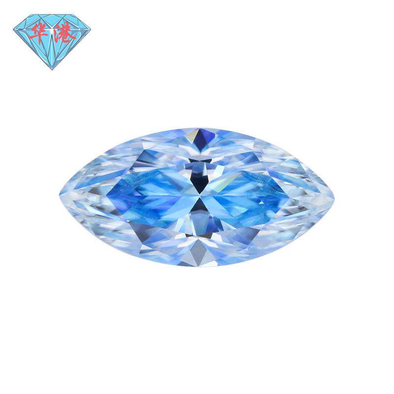华港宝石 海蓝色莫桑钻裸石马眼 树叶型戒面莫桑石裸石合成碳硅石