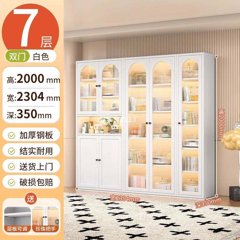 钢SG1满制铁艺书柜透明双玻璃门展示柜铁艺用置物柜家墙组合开门