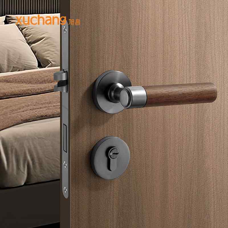 卧室室内静音门锁分体式锁胡桃木实木门家用门把手锌合金家用锁具