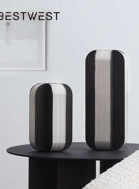 博西家居 灰色编织纹高档花器轻奢高级感家居别墅样板间软装饰品