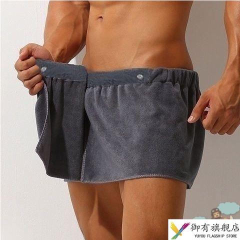 男士短裤家用洗澡吸水可穿式浴巾裤沙滩性感浴裙防走光青年平角裤