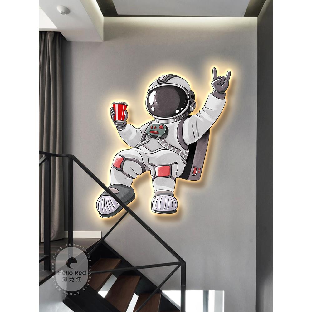 led氛围灯画创意潮流太空宇航员玄关装饰画过道壁画现代客厅挂画