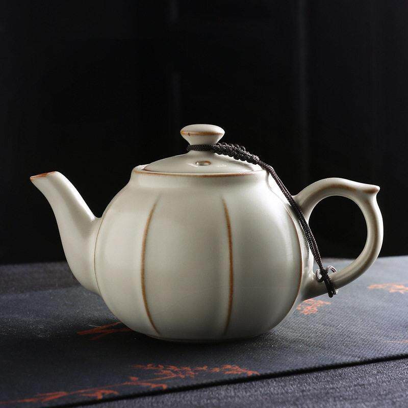 古源汝窑茶壶陶瓷茶具小号单个南瓜壶西施家用开片汝瓷功夫泡茶器