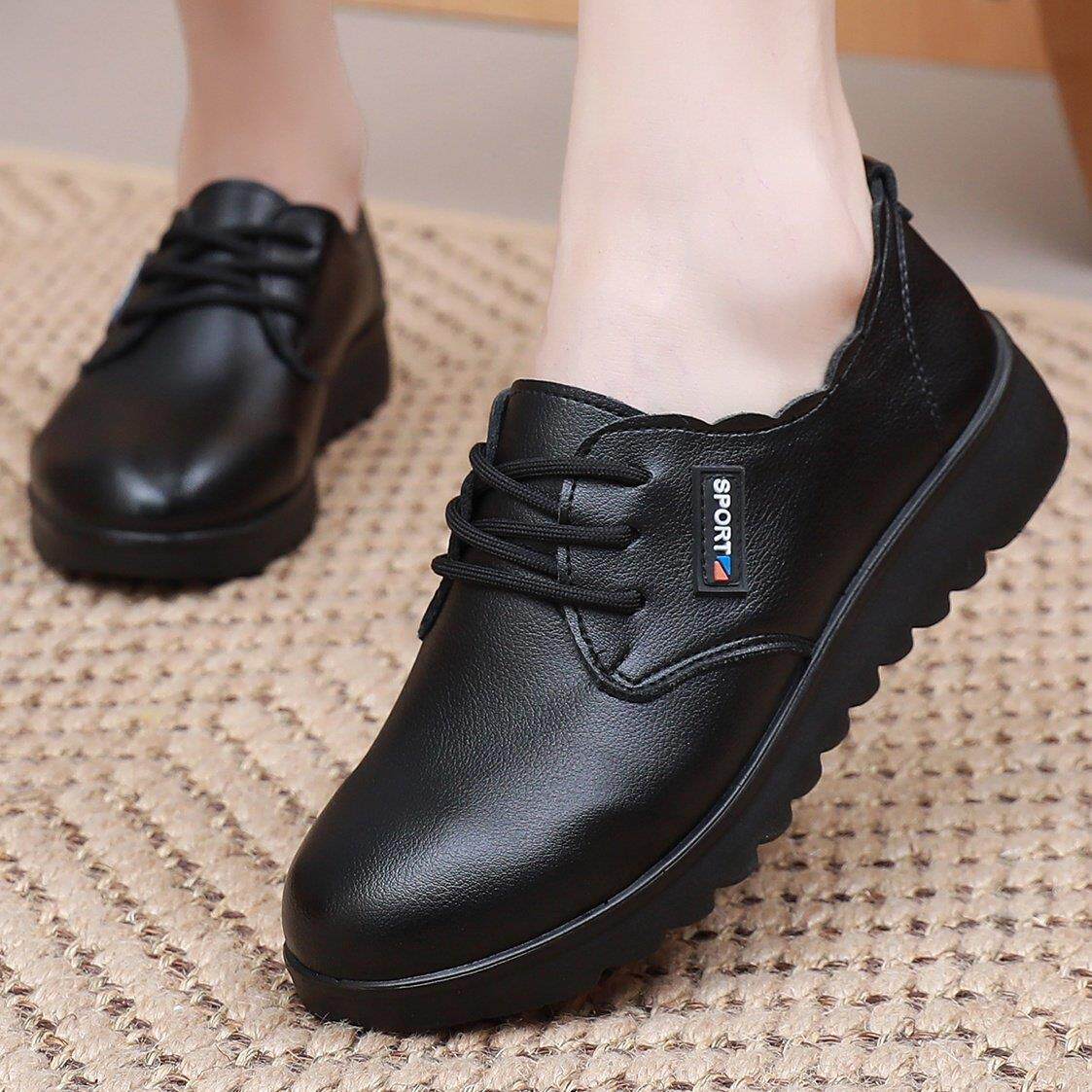 女士久站不累脚工装鞋女鞋上班妈妈鞋春秋软底防滑防水皮鞋厨房鞋