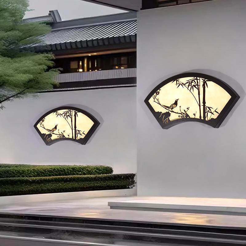 户外防水壁灯扇形镂空影壁墙装饰中式园林庭院景观灯围墙挂件饰灯