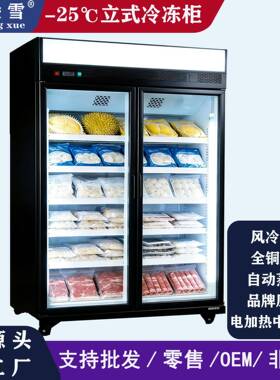 凌雪除雾玻璃门-25°C速冻风冷无霜商用低温冷冻展示柜立式冰柜