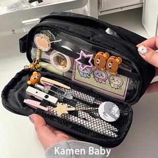 高颜值冷门笔袋女孩耐脏粉色笔袋小众不撞款简约黑色笔袋大容量初中女生ins小众纯色文具盒收纳小学生铅笔盒