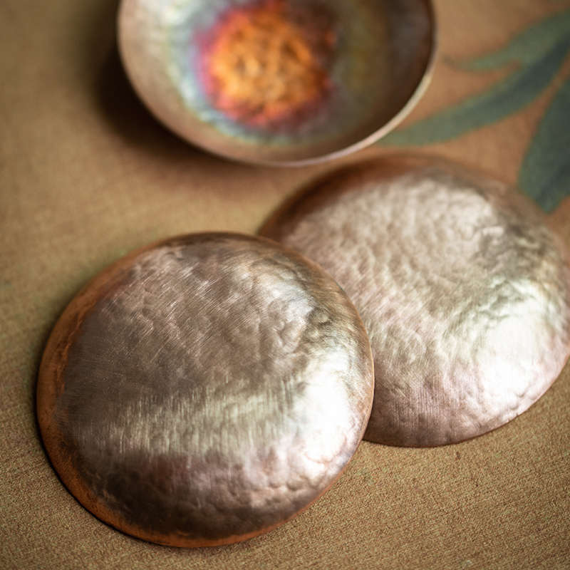 手工捶打紫铜杯垫 功夫茶具茶道配件 香道香灰碟