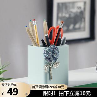 欧式创意精致笔筒商务笔桶办公室书桌面简约装饰性实用收纳盒摆台