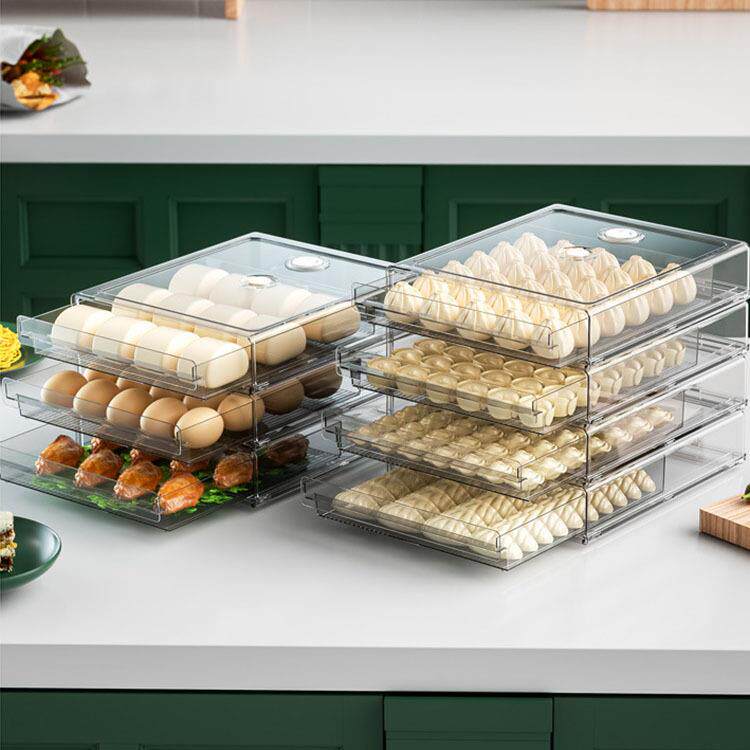 新款直销严选跨境饺子收纳盒家用冰箱速冻水饺盒冰箱抽屉式多层整