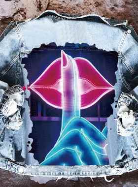 Fluorescent Lips Denim Jacket Western Denim Womens Loose