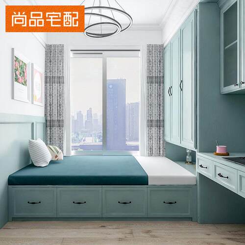 尚品宅配榻榻米定制整体榻榻米床衣柜一体卧室飘窗简约现代全屋