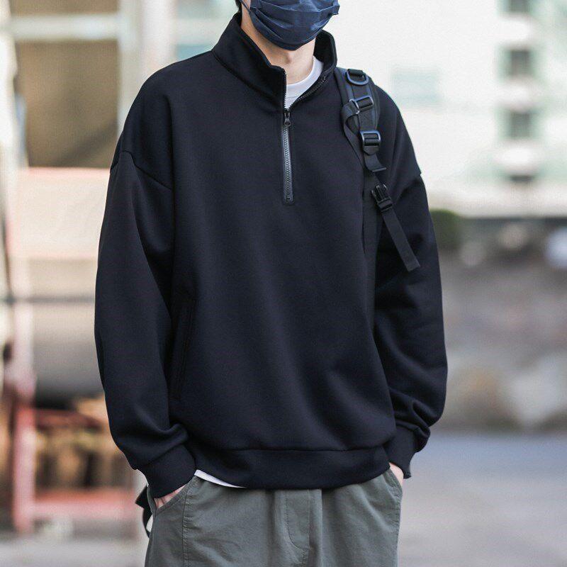 【日系复古】Ander Jurnal春秋半拉链夹 克外套男纯色翻领卫衣