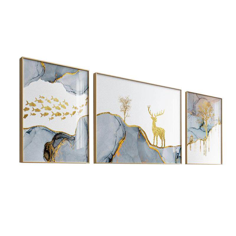 现代简约客厅装饰画北欧沙发背景后面三联画麋鹿大厅墙画挂画轻奢