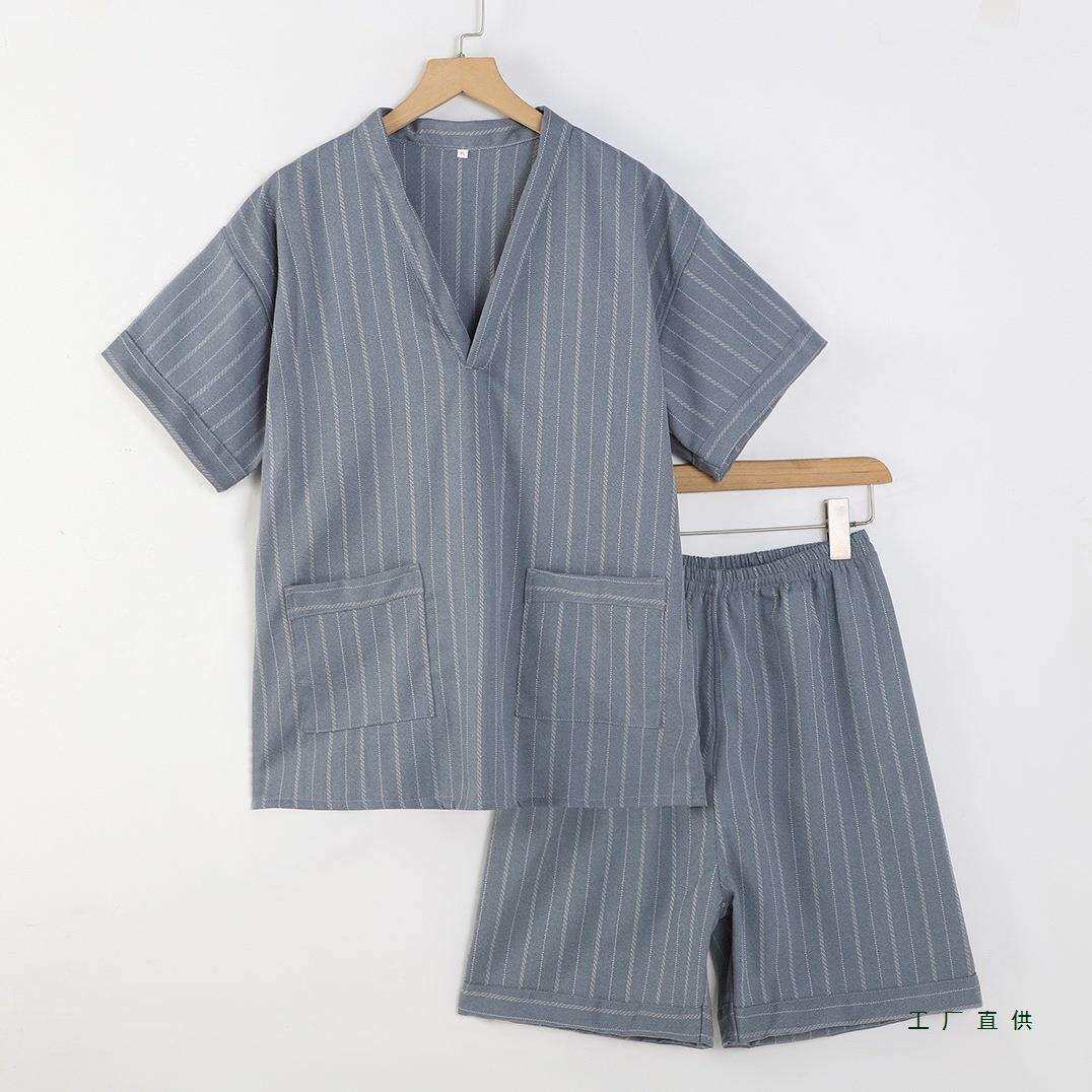 厂家直销高档贡棉条纹汗蒸服男款温泉洗浴按摩桑拿足道女情侣大码