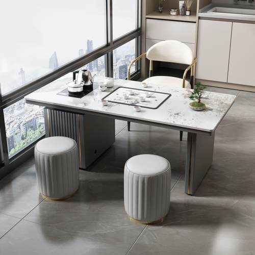 轻奢简约现代高级感岩板茶桌椅几阳台烧水壶一体办公室家用泡茶台