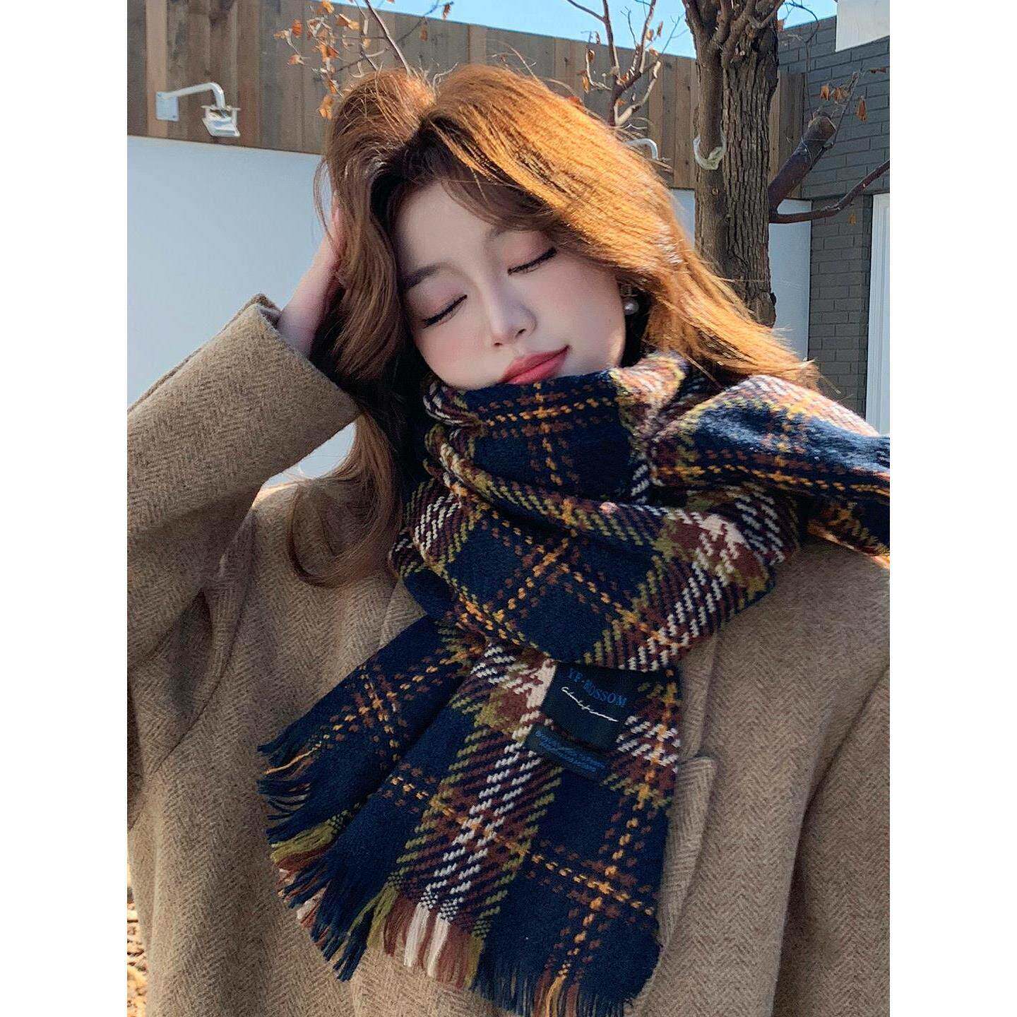 2025新款格纹围巾女士冬季加厚长保暖覆古百搭高级感披肩围脖两用