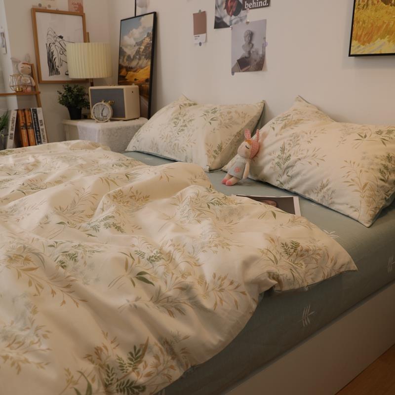 正品ins雅美式田园风花棉草文艺床上四件套全纯棉被套1.素5m米1.8